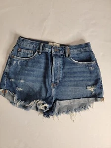 FREE PEOPLE Lasso Jean Shorts Sz 31 Cut Off Distressed Denim Button Fly Beachy - Picture 1 of 9