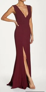 Dress The Population Sandra Gown Burgundy Deep V Neck Sleeveless Floor Length - Picture 1 of 6