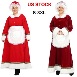 Deluxe Mrs Claus Santa Claus Christmas Long Dress Costume Xmas Outfit - Picture 1 of 15