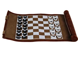 Brown Travel Roll Up Chess Set 13 Inch - Picture 1 of 7