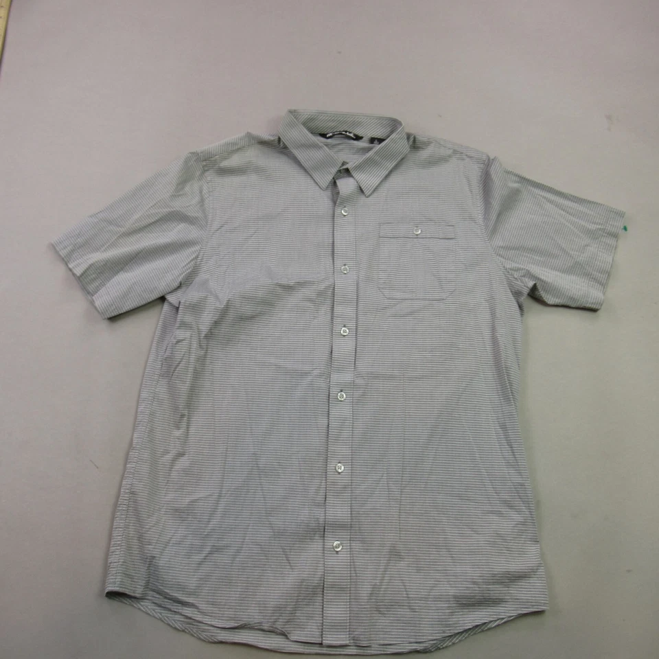Travis Mathew Shirt Mens Large Short Sleeve Button Up Casual Golf Gray Stripes - Image 1 of 4