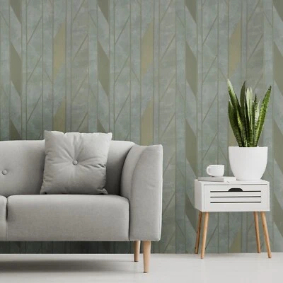 Green contemporary geometric lines faux concrete textured Modern wallpaper rolls - Image 1 of 4