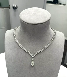Women's Pear Cut Lab Created Diamond Tennis Necklace 14k White Gold Over 12.00Ct - Picture 1 of 1