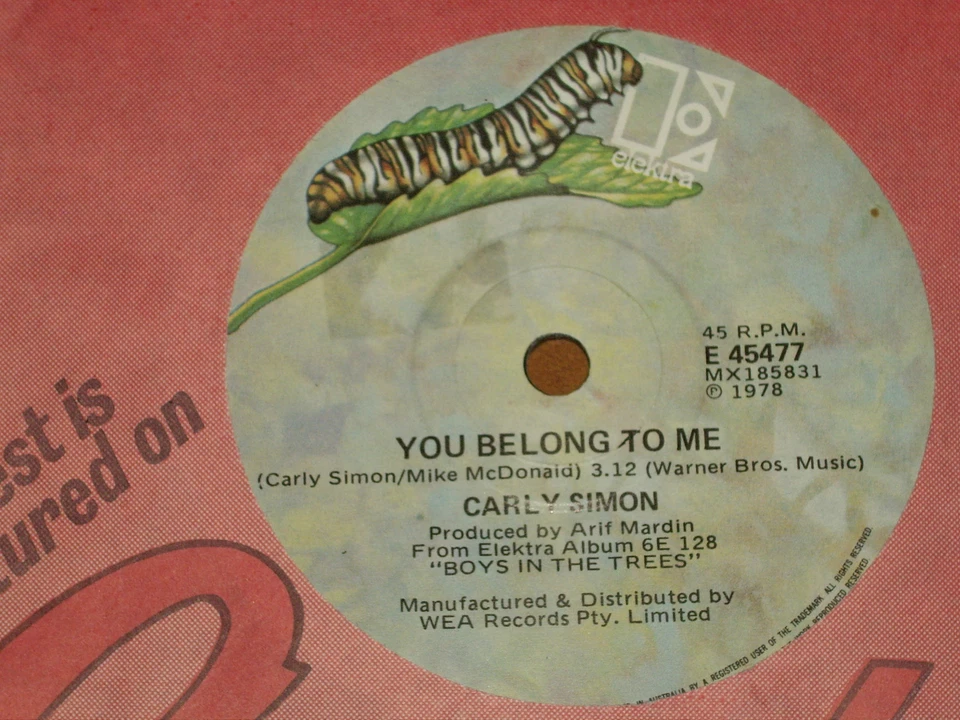 CARLY SIMON *RARE 7" 45 ' YOU BELONG TO ME ' 1978 VGC+ - Image 1 of 1