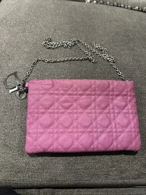 Bolso sin asas Christian Dior Cannage acolchado de lona recubierta Panarea rosa LEER Foto 1 de 4