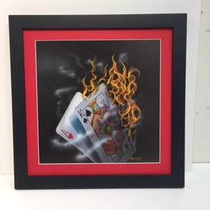 MICHAEL GODARD - GERAHMT - SCHWARZ - 16" X 16" "BURNING BLACKJACK"- DRUCK - Bild 1 von 6
