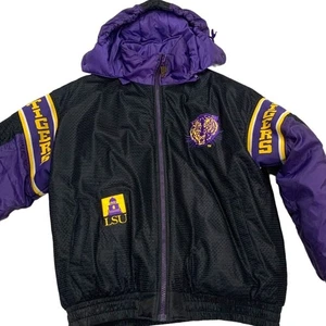 Vintage LSU Tigers Pro Player Puffer Coat Jacket Mens XL Y2K 90s Logo Hooded Zip - Picture 1 of 17