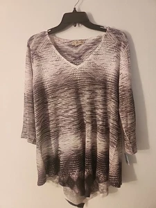 Camicia donna LIVE AND LET LIVE taglia XL manica 3/4 orlo asimmetrico grigio/bianco  - Foto 1 di 11