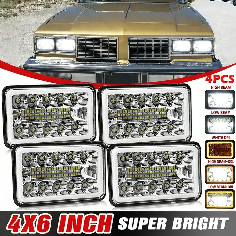 4PCS 4x6" LED Headlights Hi/Lo Beam For Oldsmobile Cutlass Supreme 1976-1988 DRL Foto 1 de 4