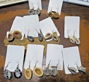 1 pair of  SPARKLY CRYSTAL GEODE EAR RINGS WITH SILVER PLATED ATTACHMENT JAL - Picture 1 of 4