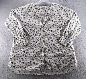 Duluth Trading Button Shirt Damen 2X weiß blau geblümt 3/4 Arm Tunika Taschen - Bild 1 von 12