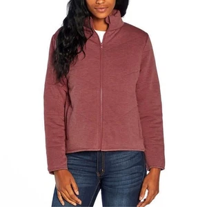 NWT Three Dots Quilted Step Hem Knit Puffer Jacket Size L Mauve Full Zip Pockets - Picture 1 of 10