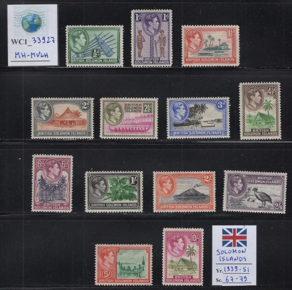 WC1_33927 BRITISH COL.:SOLOMON ISL. Nice 1939-51 set. Sc.67-79. MH-MVLH - Image 1 of 1