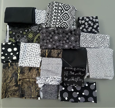 FABRIC Black White Bundle Job Lot Fat Quarter Remnants Offcut Patchwork X19 880G - Image 1 of 4