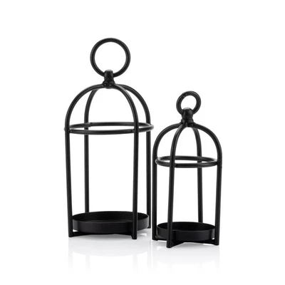 Candle Lantern Décor, Set of 2 Antique Style Decorative Lanterns, Black Metal... - Image 1 of 4