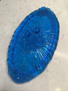 Vtg 1966-70 Fenton Glass Rose Colonial Blue Candy Low Covered Dish - LID ONLY - Picture 1 of 2