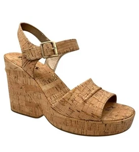 Korks hellbraune Plateau-Sandalen Bardot Schnalle Kork Keilabsatz Größe 8 - Bild 1 von 7