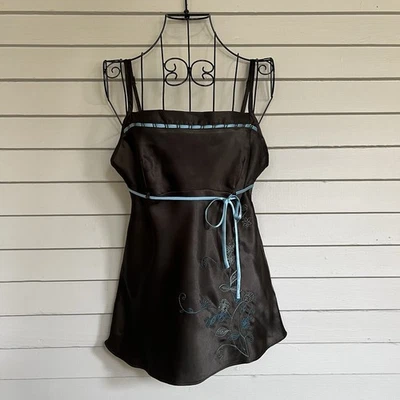 Vtg Y2K 90s Floral Satin Babydoll Cami Top Size Medium Shirt Fairy Whimsigoth - Image 1 of 4