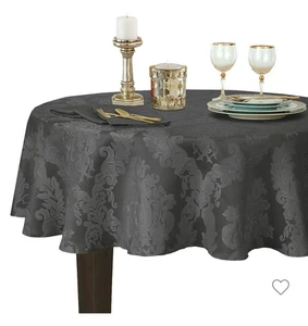 Elrene Home Fashions Barcelona Jacquard Damask Tablecloth, 70 Round, Gray - Picture 1 of 4