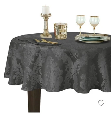 Elrene Home Fashions Barcelona Jacquard Damask Tablecloth, 70 Round, Gray - Image 1 of 4