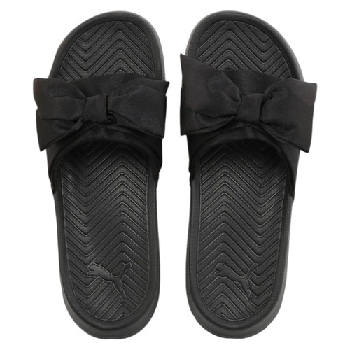 PUMA INFRADITO DONNA POPCAT FIOCCO SLIDERS SLIDES RASO NERO NUOVO CON ETICHETTE VACANZA
