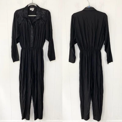 Женский комбинезон 1980-х Jon Wesley черный кружевной с длинным рукавом гламурный размер 9/10 - Изображение 1 из 4