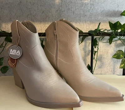 NUEVO NUEVO CON ETIQUETAS MIA Mujer Sawyer Punta Bota Botín Cremallera Taupe 9 9M Foto 1 de 4