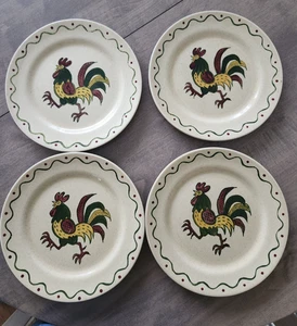 Vintage Metlox Poppytrail Hahn 10" Steinzeug Essteller 4er Set - Bild 1 von 7