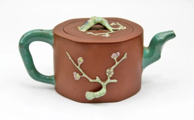 Tetera antigua de arcilla roja Yixing Zisha esmalte chino oriental asiático vintage Foto 1 de 4