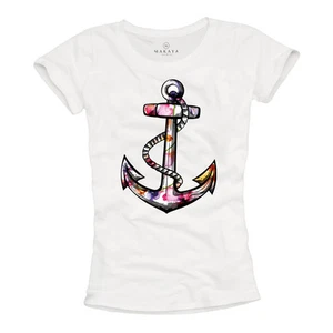 ANCHOR WOMENS T-SHIRT NAVY SEXY GIRLS TOP SAILING PIRATE PRINT SAILOR DIVING TEE - Picture 1 of 1