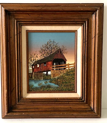 H. Hargrove Oil Painting Canvas "Genuine Covered Bridge" 19" x 17" - Image 1 of 4