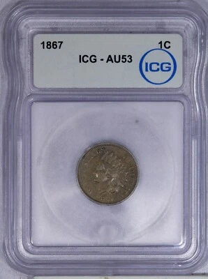 1867 Indian Cent 1c ICG AU53 - Image 1 of 2