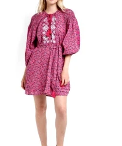 NEW Topshop size 4 dress Ditsy Smock Pink Boho Embroidered Peasant floral tassel - Picture 1 of 5