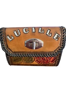 Vintage Handmade Tooled Leather Wallet Rose Design Snap Closure Lucille 5" x 4" - Picture 1 of 7