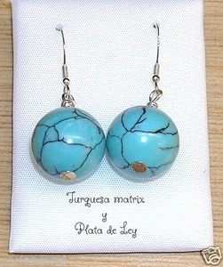 Earrings Of Turquoise Matrix 0 9/16in and Silver Sterling 925 Fashion, Quality - Picture 1 of 2