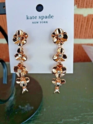 Kate Spade - Brilla - Pendientes Lineales Flor - Transparente/oro rosa - Nuevo con etiquetas - B62 Foto 1 de 4