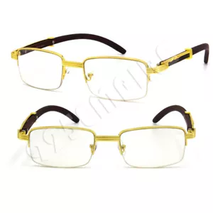 Occhiali da uomo mezzo cerchio montatura oro metallo vintage retrò hip hop lenti trasparenti #379 - Foto 1 di 4