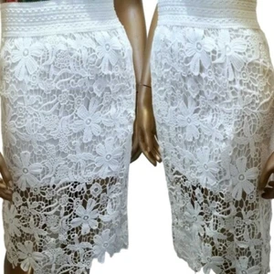 WHITE FLORAL LACE OVERLAY PENCIL SKIRT MERAKI WOMENS SIZE SMALL - Picture 1 of 8