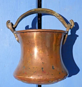 19th Century Awesome Solid Copper Cauldron Pot with Brass Handle Hammered Bottom - Picture 1 of 6