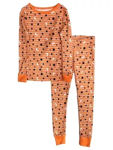 Boys & Girls Orange Halloween Long Sleeve T-Shirt Sleep Pants Pajama Set - Picture 1 of 2