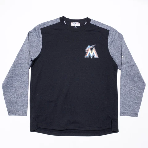Miami Marlins Sweatshirt Men's Large Majestic Thermabase Black Gray MLB Warm-Up Cover