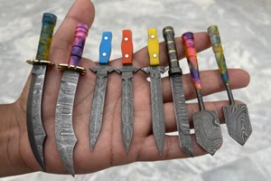 Damascus steel miniature knives lot free shipping with aclryic ,brass handles - Picture 1 of 3