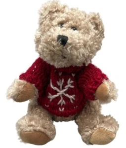 Vintage Hug Fun 2000 Oso de Peluche Peluche Marrón Suéter Rojo Blanco Nieve 8" LEER - Imagen 1 de 3