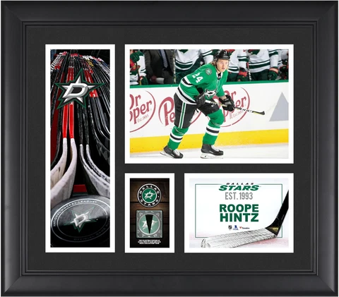 Roope Hintz Dallas Stars Framed 15" x 17" Player Collage with a Piece of GU Puck Cover