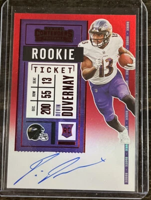 2020 PANINI CONTENDERS DEVIN DUVERNAY FOTL RED ZONE VARIATION RC ON-CARD AUTO - Image 1 of 2