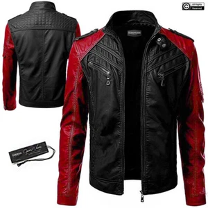 Herren schwarz rot Biker Motorrad Cafe Racer Vintage klassische Echtlederjacke - Bild 1 von 11