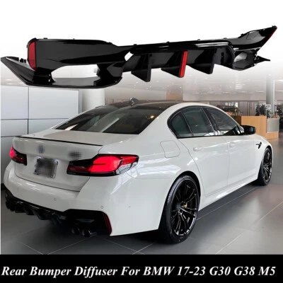 Difusor de parachoques trasero LED de aleta grande negro brillante estilo G30 G38 M5 Fit BMW 2017-2023  Foto 1 de 4