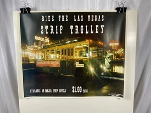 Vintage Las Vegas Strip Trolley Public Transportation Advertising Poster 1980s - Picture 1 of 10
