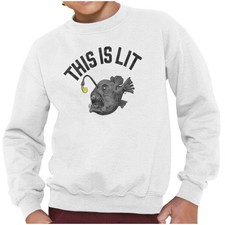 This Is Lit Anglerfish Funny Fisherman Gift Boys Youth Crewneck Sweatshirts