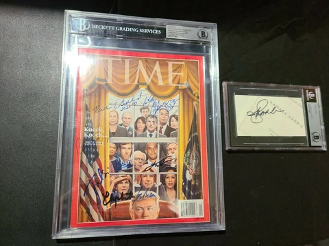 Joe Biden Signed Time Magazine 9 Signatures + Kamala Harris Cut Beckett Cover